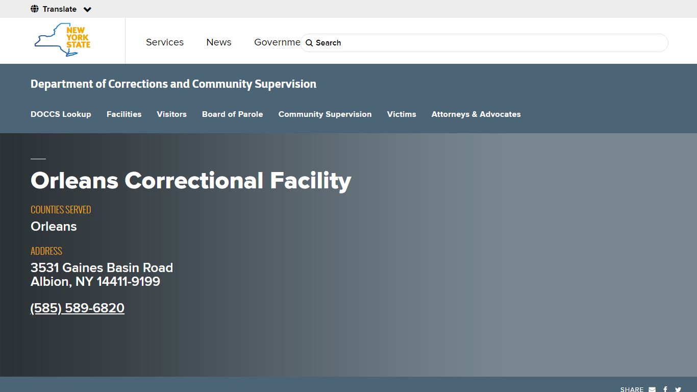 Orleans Correctional Facility | Department of Corrections ...